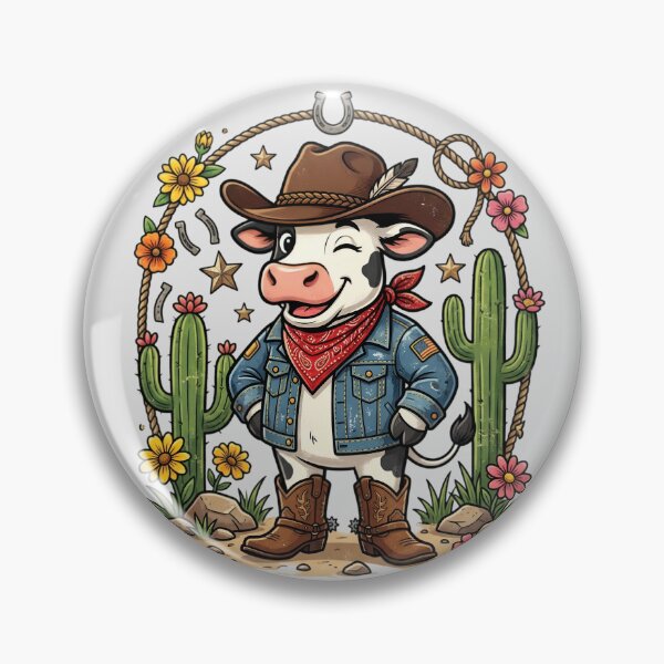 Item preview, Cute Cowboy Cow Western Cartoon Cactus Floral Retro Country Farm T-Shirt Design designed and sold by Bhaskar Digital Art.