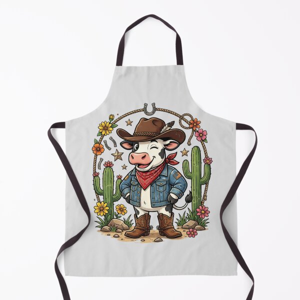 Item preview, Cute Cowboy Cow Western Cartoon Cactus Floral Retro Country Farm T-Shirt Design designed and sold by Bhaskar Digital Art.