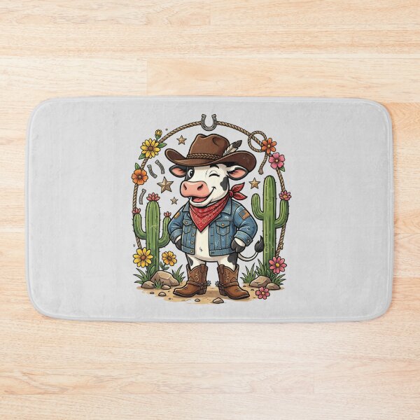 Item preview, Cute Cowboy Cow Western Cartoon Cactus Floral Retro Country Farm T-Shirt Design designed and sold by Bhaskar Digital Art.