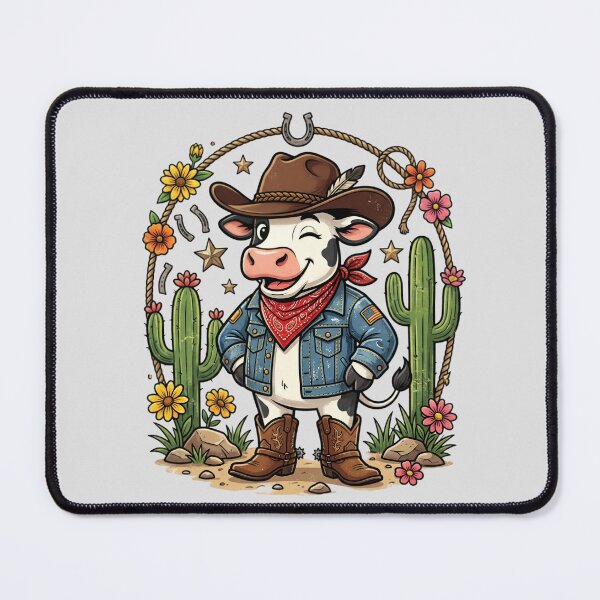 Item preview, Cute Cowboy Cow Western Cartoon Cactus Floral Retro Country Farm T-Shirt Design designed and sold by Bhaskar Digital Art.
