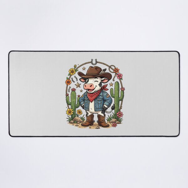 Item preview, Cute Cowboy Cow Western Cartoon Cactus Floral Retro Country Farm T-Shirt Design designed and sold by Bhaskar Digital Art.