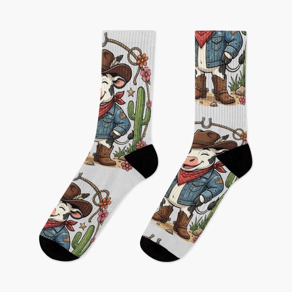 Item preview, Cute Cowboy Cow Western Cartoon Cactus Floral Retro Country Farm T-Shirt Design designed and sold by Bhaskar Digital Art.