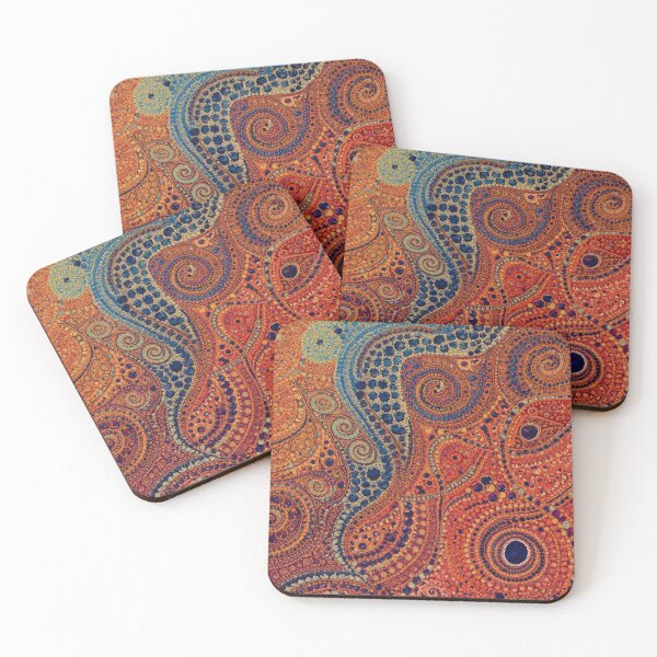 Item preview, Sapphire Blue Coral Orange Swirl Abstract Mosaic Pattern designed and sold by GrinGalore.