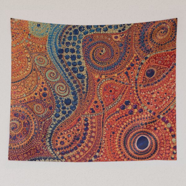 Item preview, Sapphire Blue Coral Orange Swirl Abstract Mosaic Pattern designed and sold by GrinGalore.