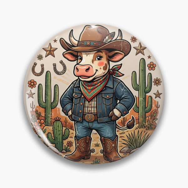 Item preview, Cute Cowboy Cow Western Cartoon Cactus Floral Retro Country Farm Design designed and sold by Bhaskar Digital Art.
