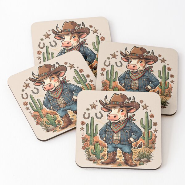 Item preview, Cute Cowboy Cow Western Cartoon Cactus Floral Retro Country Farm Design designed and sold by Bhaskar Digital Art.
