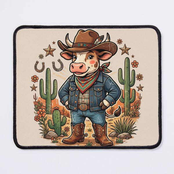Item preview, Cute Cowboy Cow Western Cartoon Cactus Floral Retro Country Farm Design designed and sold by Bhaskar Digital Art.