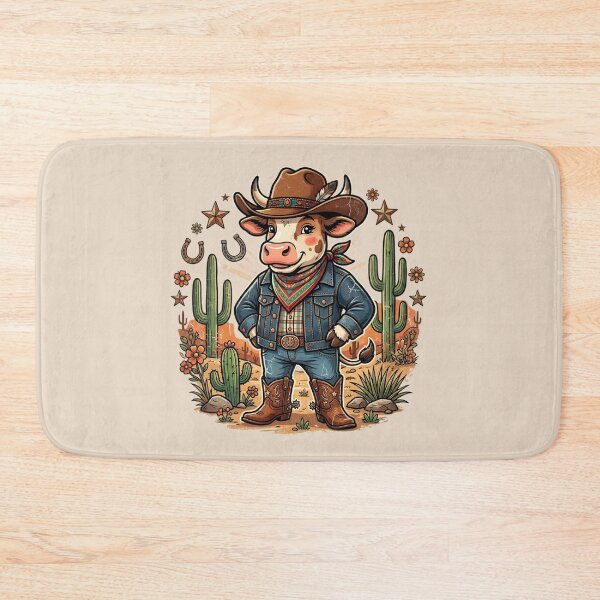Item preview, Cute Cowboy Cow Western Cartoon Cactus Floral Retro Country Farm Design designed and sold by Bhaskar Digital Art.
