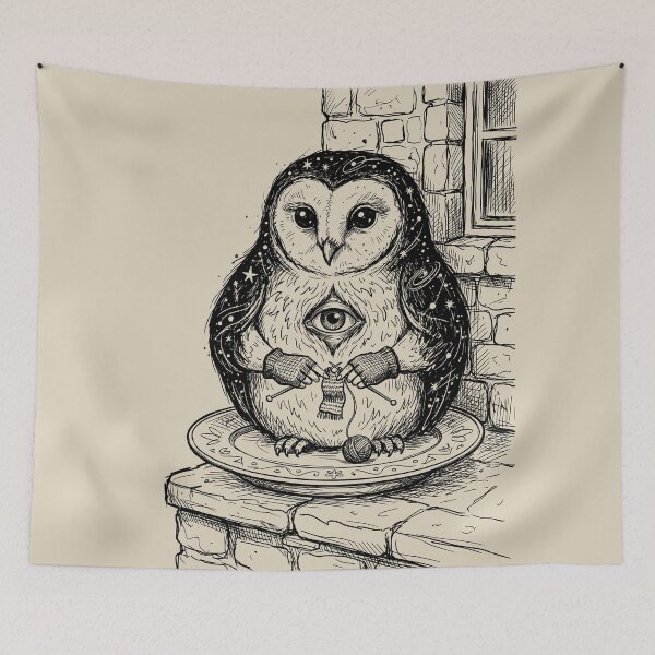 Item preview, Plump Barn Owl with Soft Human Hands - Surreal Goth designed and sold by bapupa.