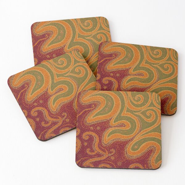 Item preview, Earthy Ochre Green Red Swirl Pointillism Dot Art designed and sold by GrinGalore.