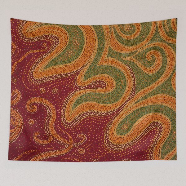 Item preview, Earthy Ochre Green Red Swirl Pointillism Dot Art designed and sold by GrinGalore.