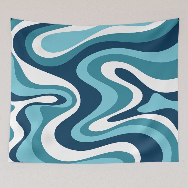 Item preview, Liquid Swirl Retro Abstract in Deep Navy Blue , Light Teal, and Medium Teal Blue, Cream, and White designed and sold by Differenceee.