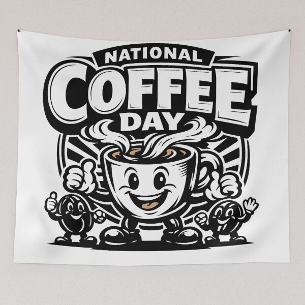 Item preview, National Coffee Day Vintage Cartoon Happy Mug  designed and sold by irfanshikh.