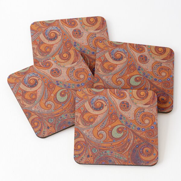 Item preview, Amber Orange Sapphire Blue Swirl Mosaic Tile Pattern designed and sold by GrinGalore.