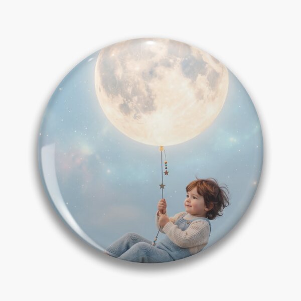 Item preview, Child Holding Moon Balloon in Soft Dream Sky designed and sold by ASTRAL ART LAB.
