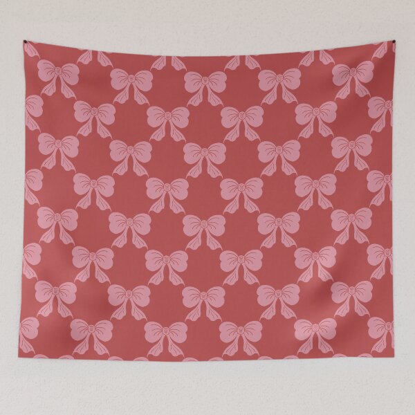 Item preview, Medium Coquette Pink Bows on Bold Red Trellis designed and sold by DColourMuse.