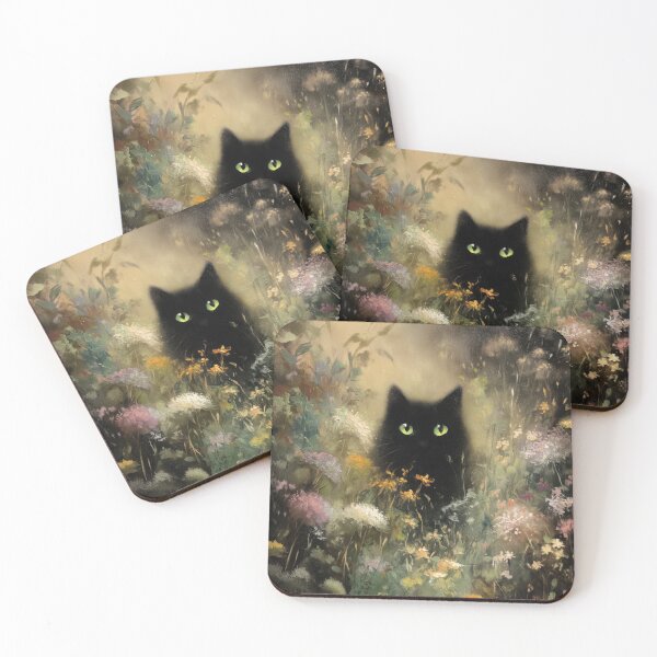 Item preview, Black cat in wildflower meadow designed and sold by monchie.