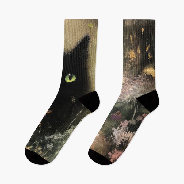 Item preview, Black cat in wildflower meadow designed and sold by monchie.