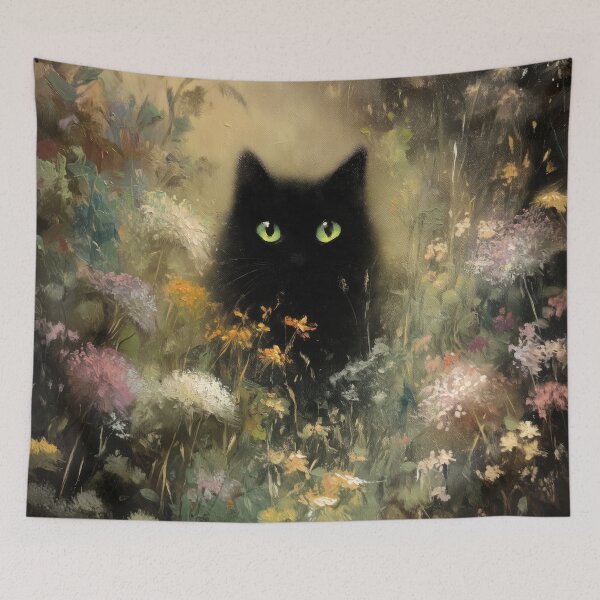 Item preview, Black cat in wildflower meadow designed and sold by monchie.