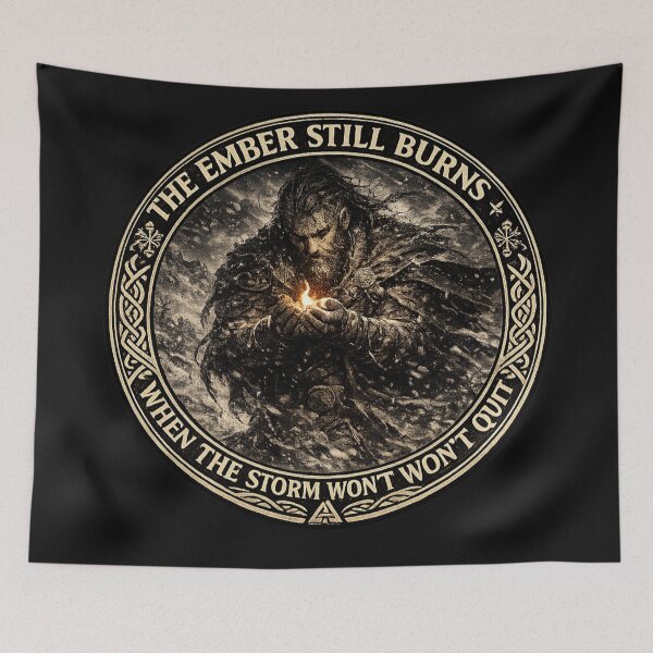 Item preview, The Ember Still Burns | Echoes of the Fallen | Viking Lantern Shirt | Norse Resilience Tee | Mythborn Saga designed and sold by Mythborn Saga.