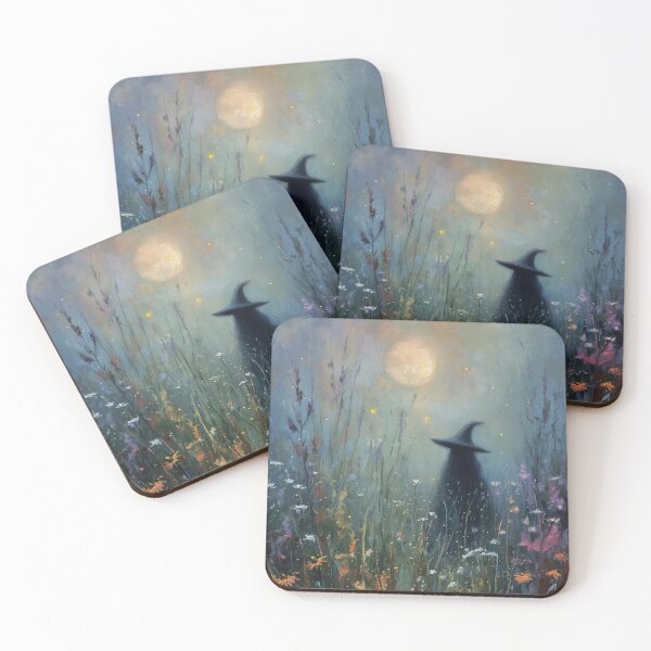 Item preview, Witch under the full moon in a wildflower meadow designed and sold by monchie.