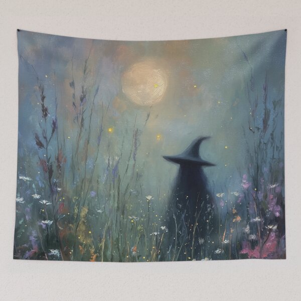 Item preview, Witch under the full moon in a wildflower meadow designed and sold by monchie.