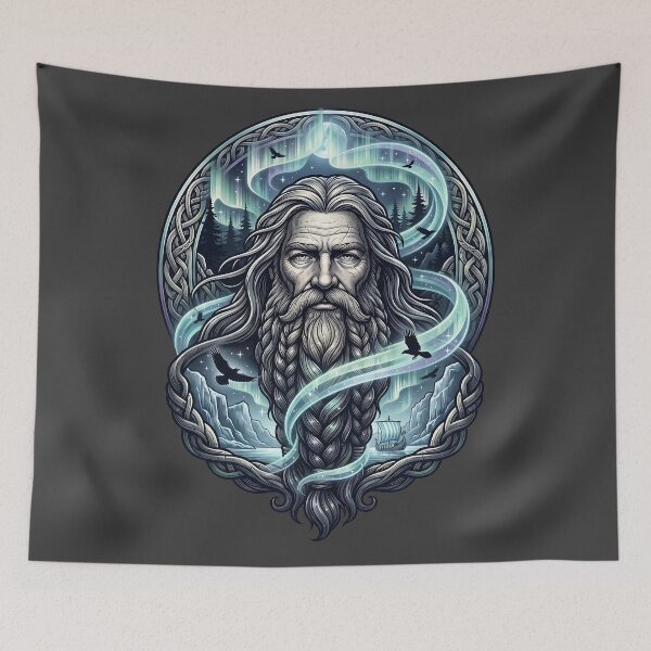 Item preview, Bearded Viking Aurora Borealis Mythic Art designed and sold by MythicCotton.