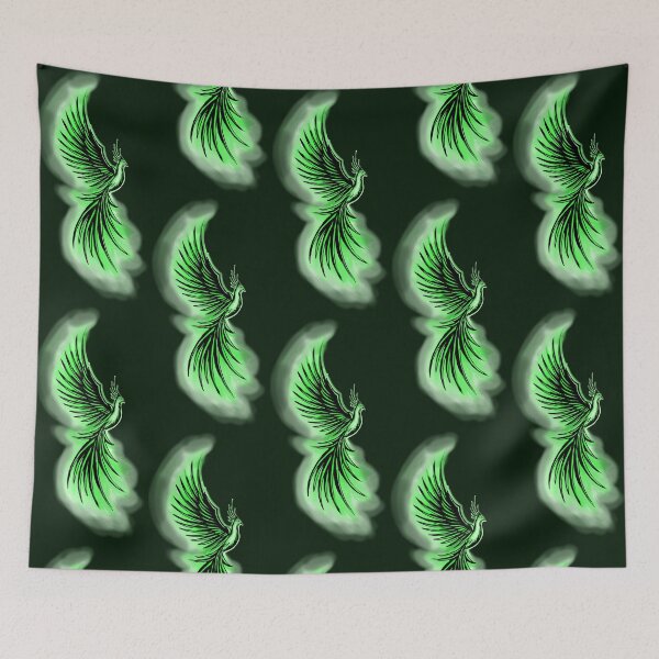 Item preview, Green Neon Phoenix - Luminous Firebird Fantasy Art designed and sold by URSM.