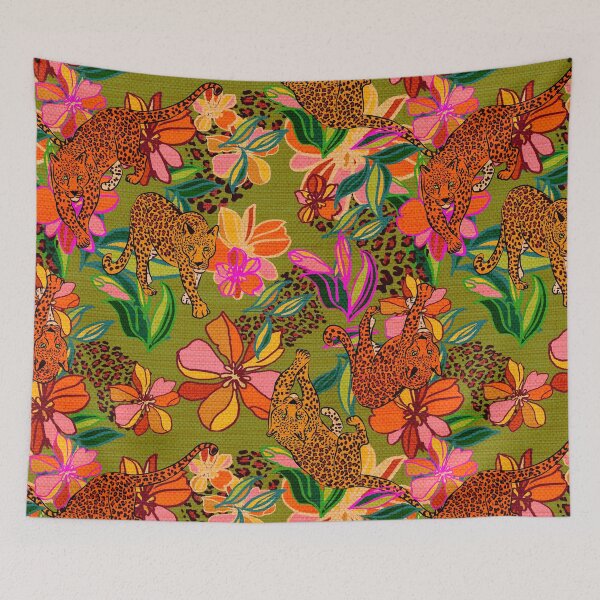 Item preview, Tropical Leopard Jungle Floral Pattern designed and sold by behappyandrelax.