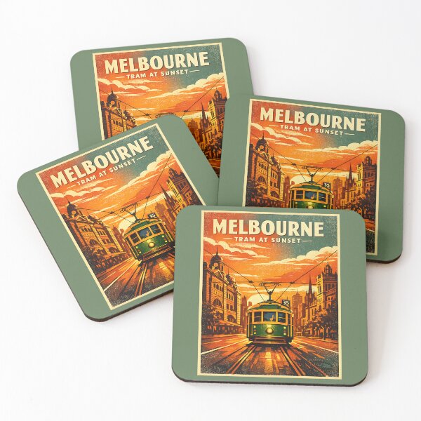 Item preview, Melbourne Tram at Sunset Vintage Travel Poster | Retro Australia Heritage City Street Art designed and sold by Globalcitytees.