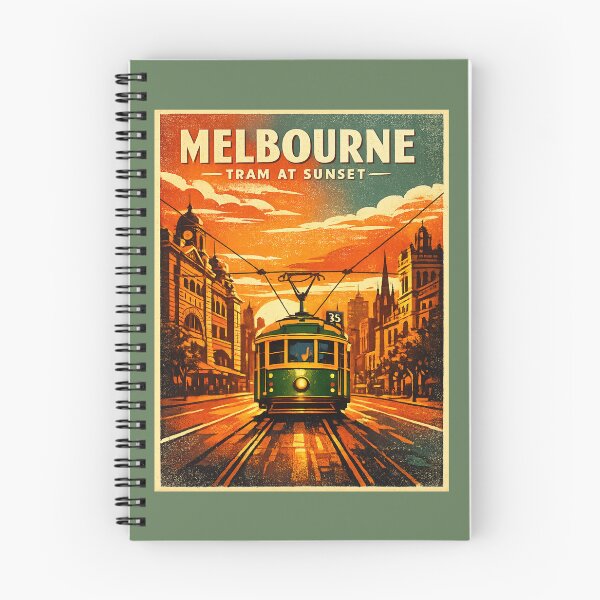 Item preview, Melbourne Tram at Sunset Vintage Travel Poster | Retro Australia Heritage City Street Art designed and sold by Globalcitytees.