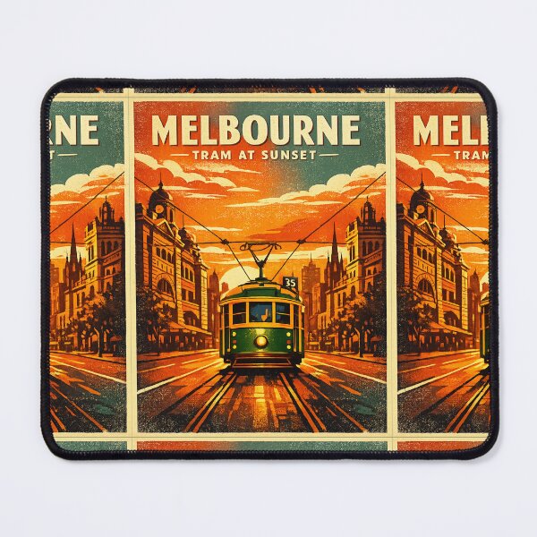 Item preview, Melbourne Tram at Sunset Vintage Travel Poster | Retro Australia Heritage City Street Art designed and sold by Globalcitytees.