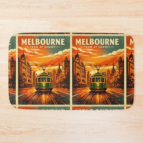 Item preview, Melbourne Tram at Sunset Vintage Travel Poster | Retro Australia Heritage City Street Art designed and sold by Globalcitytees.