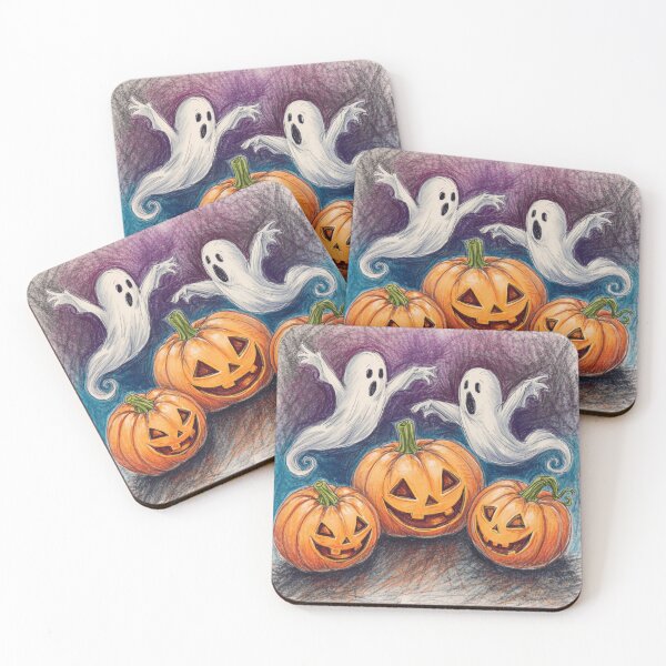 Item preview, Three Little Pumpkins and Two Ghosts – Cute Halloween Illustration designed and sold by Art70shop.