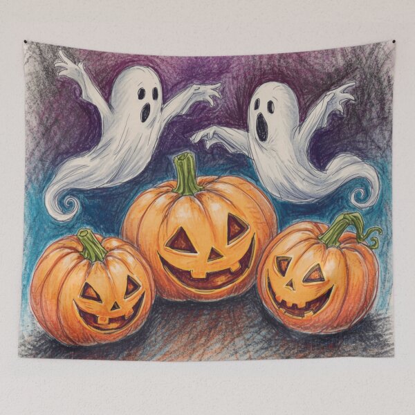 Item preview, Three Little Pumpkins and Two Ghosts – Cute Halloween Illustration designed and sold by Art70shop.