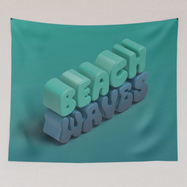Item preview, Beach Waves 3D Typography in Teal and Blue designed and sold by AniDragonfly.