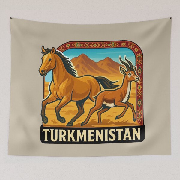 Item preview, Turkmenistan Wildlife -- Akhal-Teke Horse & Goitered Gazelle designed and sold by Myra365Art.