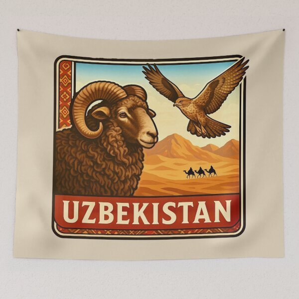 Item preview, Uzbekistan - Karakul Sheep & Saker Falcon designed and sold by Myra365Art.