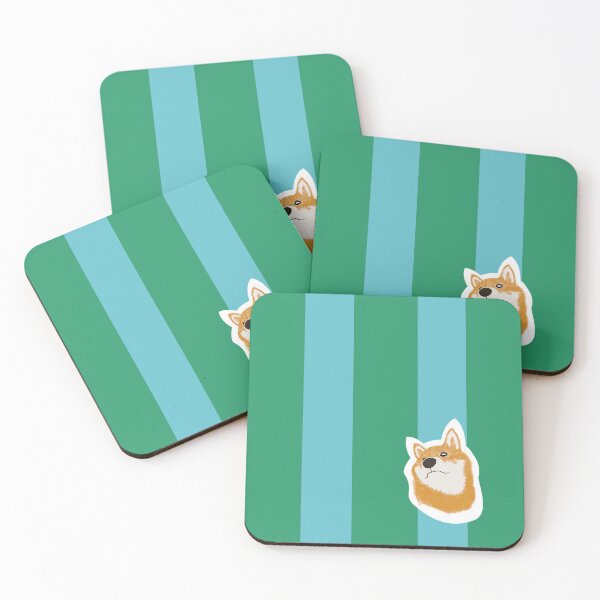 Item preview, Thick stripe (sea green, light blue) with Shiba Inu designed and sold by ShibaCruise-On.