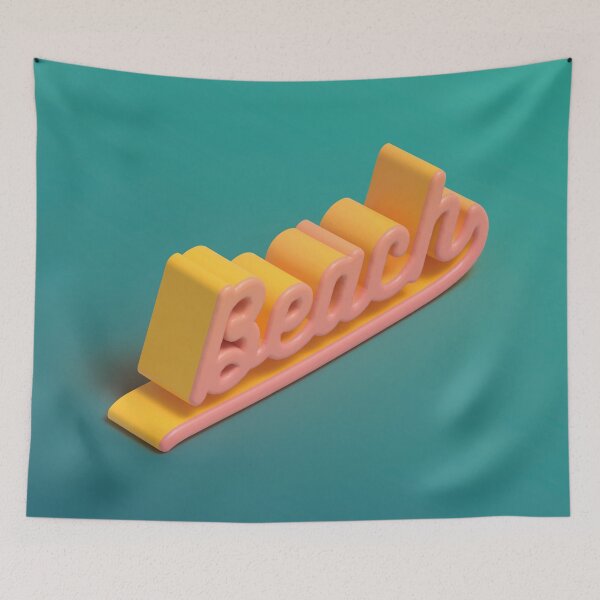 Item preview, Beach 3D Typography in Yellow and Pink on Teal designed and sold by AniDragonfly.