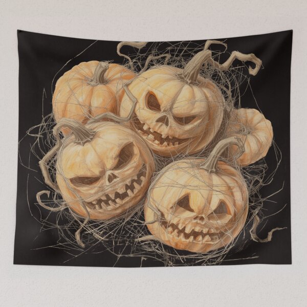Item preview, Old Stacked Pumpkins – Vintage Halloween with Spider Webs designed and sold by Art70shop.