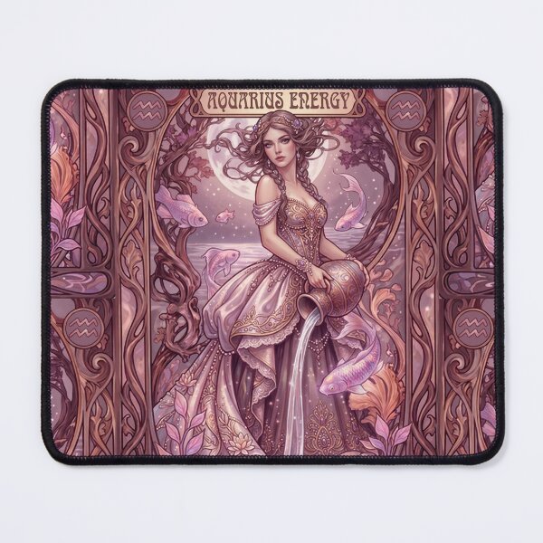 Item preview, Aquarius Zodiac Anime Art Nouveau | Elegant Plum Rose Lilac Gold Zodiac Design designed and sold by RSDigitalPrintDesign.