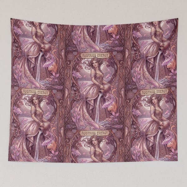 Item preview, Aquarius Zodiac Anime Art Nouveau | Elegant Plum Rose Lilac Gold Zodiac Design designed and sold by RSDigitalPrintDesign.