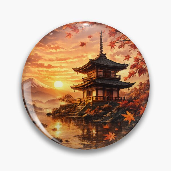 Item preview, Japanese Autumn Temple at sunset designed and sold by NFire97.