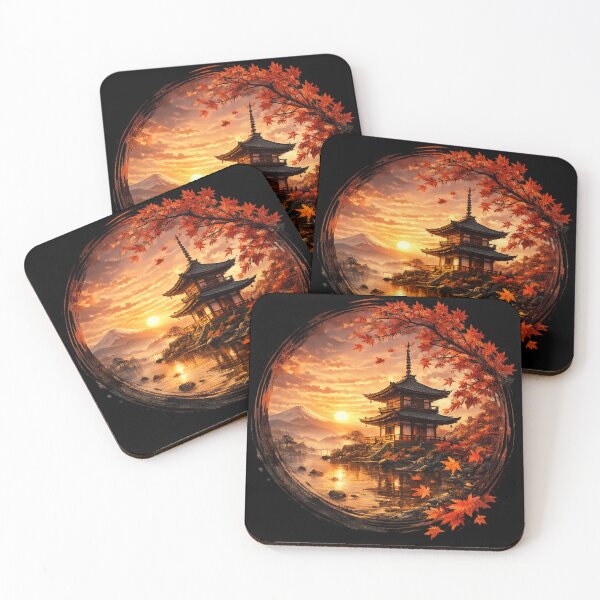 Item preview, Japanese Autumn Temple at sunset designed and sold by NFire97.