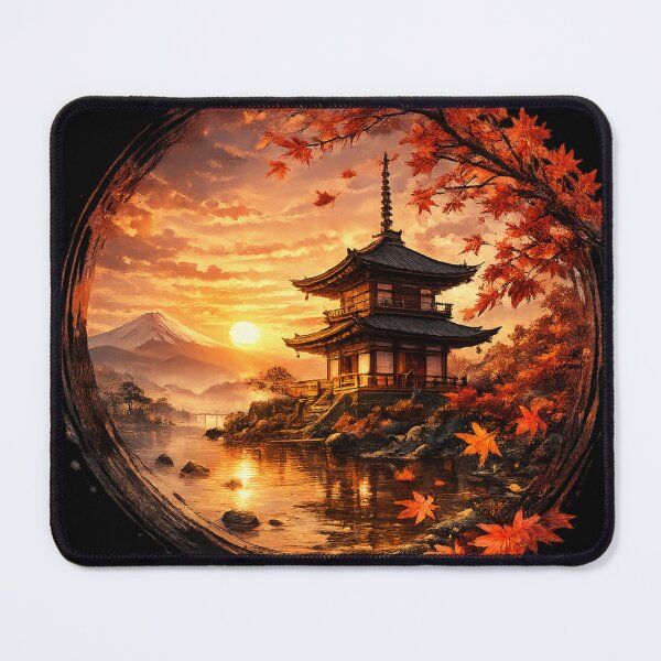 Item preview, Japanese Autumn Temple at sunset designed and sold by NFire97.