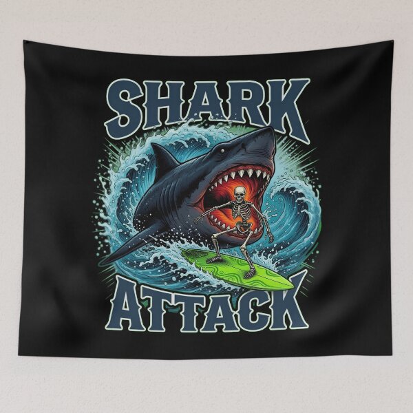 Item preview, Skeleton Surfer Shark Attack Dark Humor designed and sold by TshirtsOnline-.