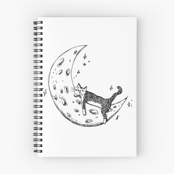 Item preview, Cat Sleeps on Moon - Whimsical Celestial Line Art Black Marker Hand Drawing designed and sold by BOKEbyTC.