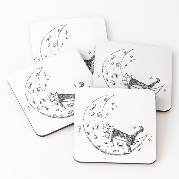 Item preview, Cat Sleeps on Moon - Whimsical Celestial Line Art Black Marker Hand Drawing designed and sold by BOKEbyTC.
