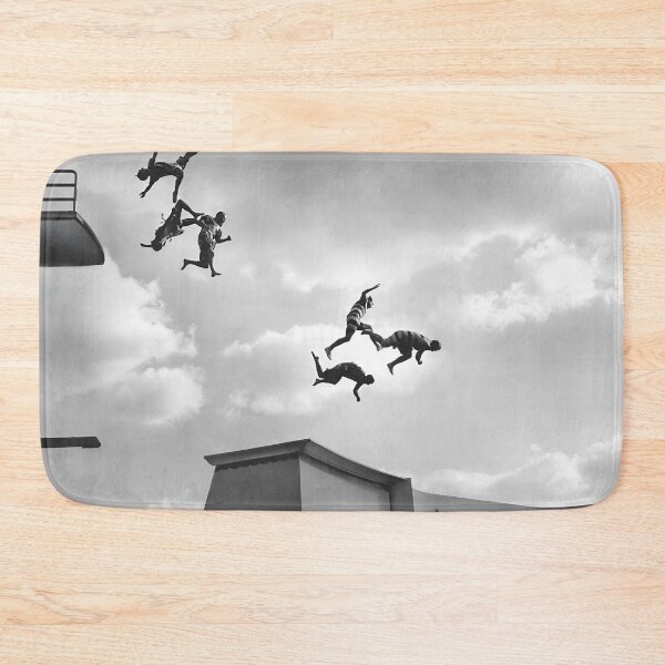 Item preview, Flying divers, NYC squad, Aquazanies Flushing Meadows stunt team swimming vintage black and white photograph designed and sold by Astrid Arkhangelsky.